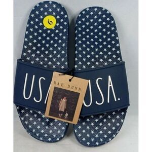 Rae Dunn USA Slides Sandals Navy White Stars Patriotic. Women Sz 9 NEW With Tags